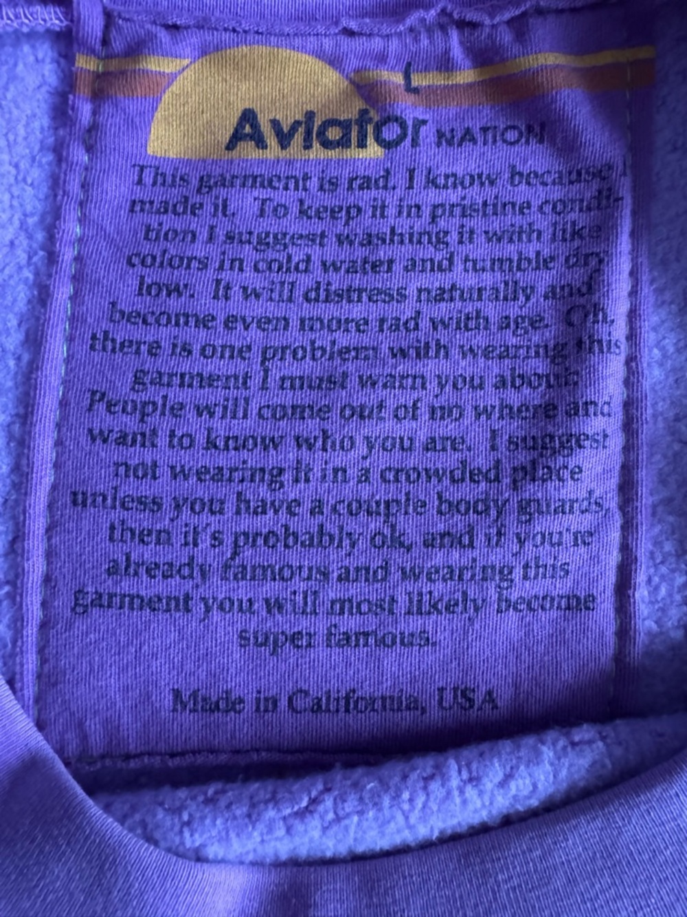 Aviator Nation Logo sweatshirt, like new condition, size large, but fits XL - Picture 3 of 8